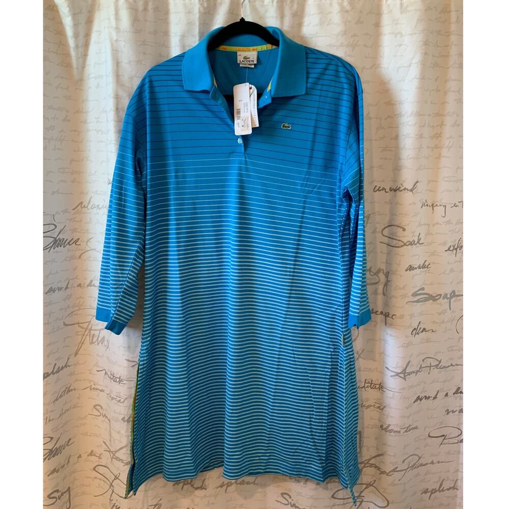 Lacoste NWT Blue Striped Pique Tennis Dress Women's XL Coraline France Luxury